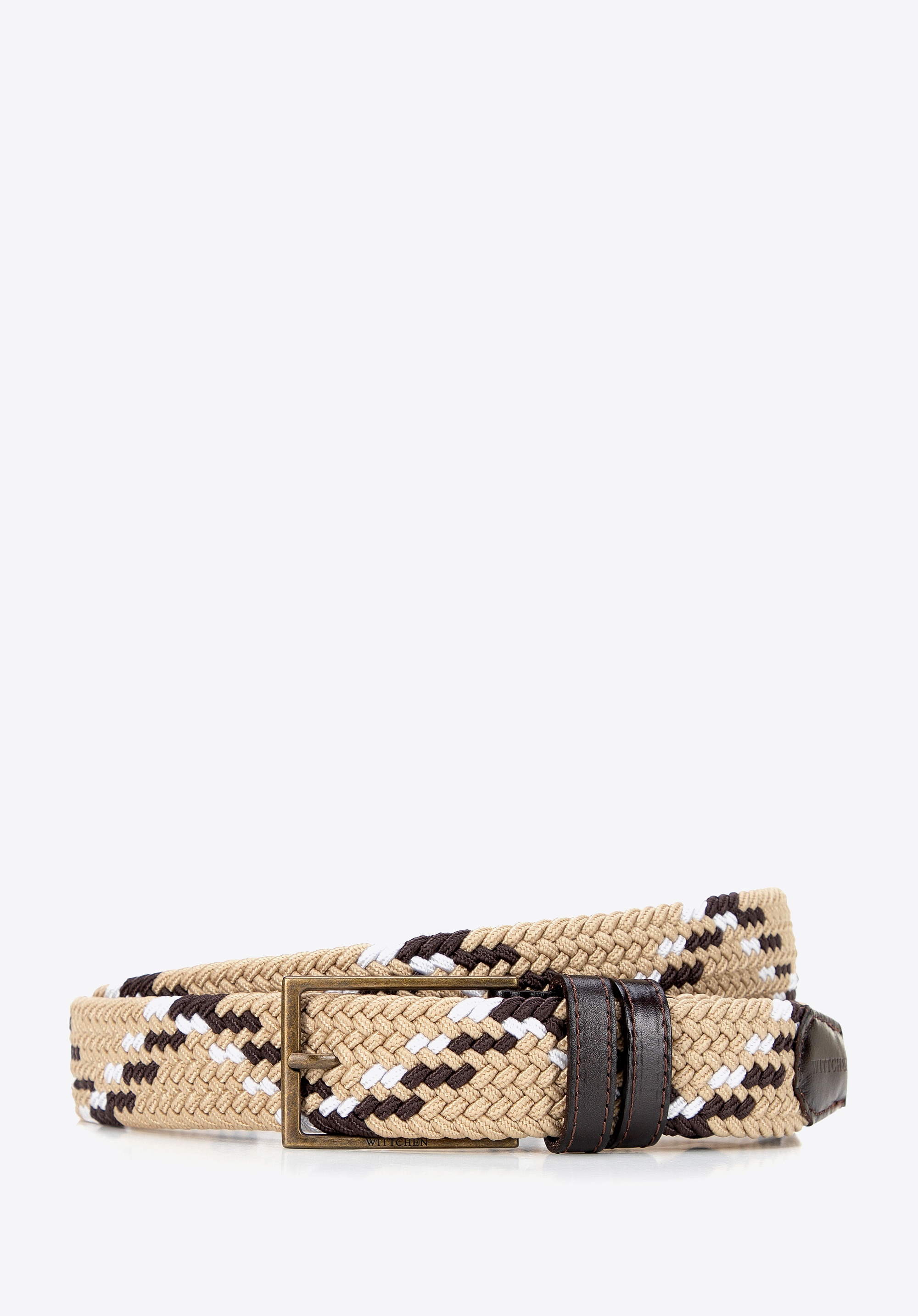 Męski pasek z plecionki ze skórzanymi wstawkami beżowy