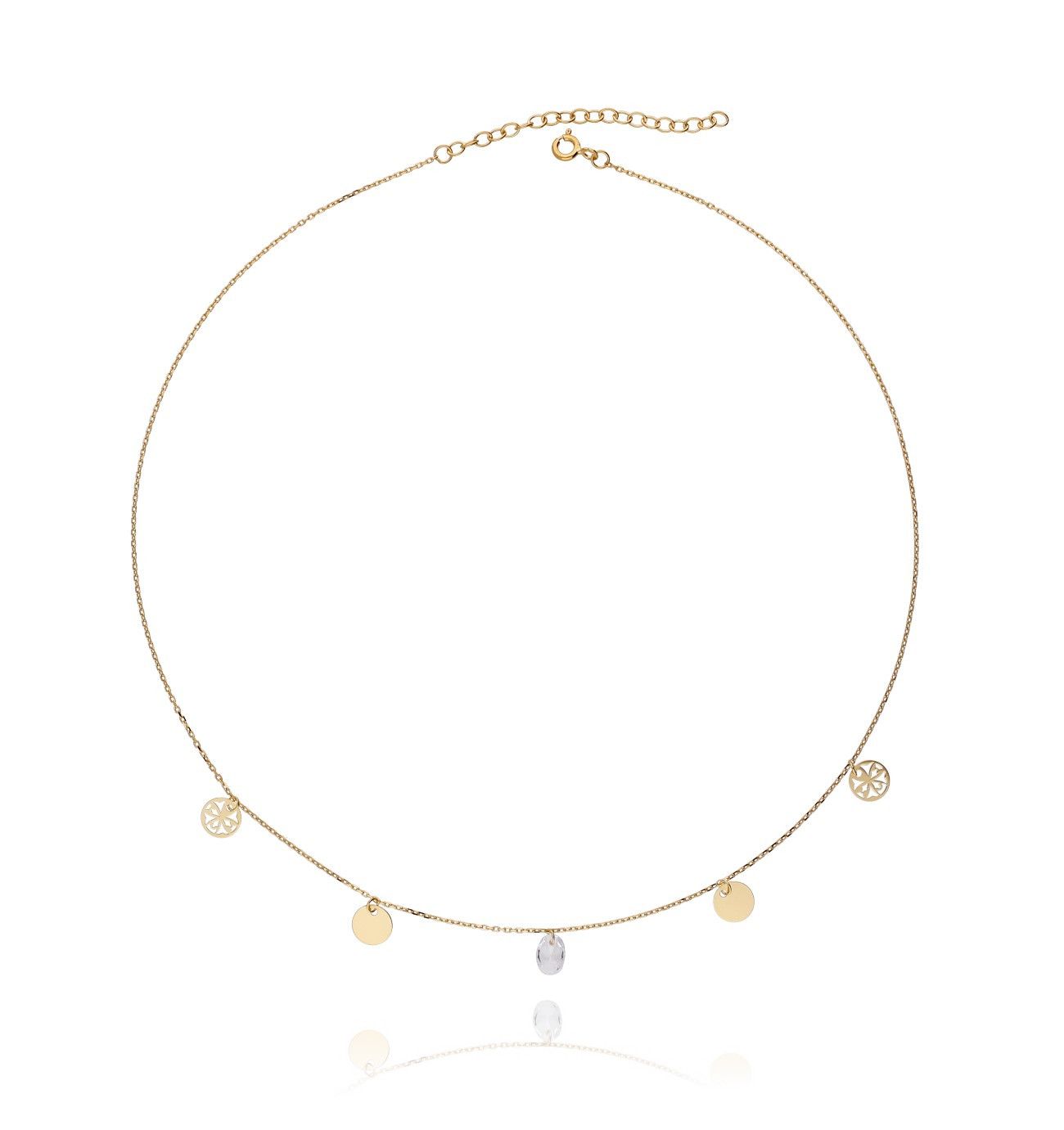 Naszyjnik ze srebra pozłacanego z kryształkiem rozetka NSE0026