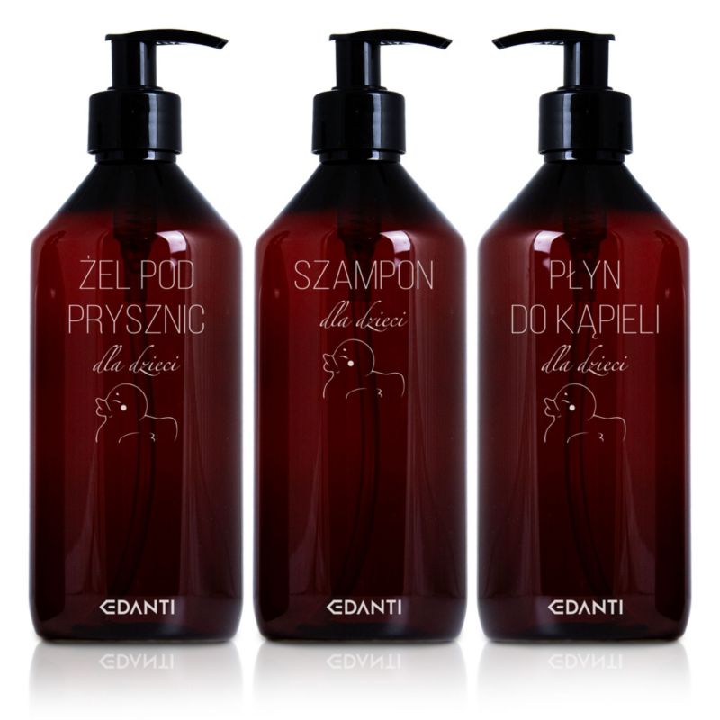 Dozownik EDANTI z Pompką Butelka Do Szamponu Żelu Pod Prysznic Zestaw Dla Dzieci Dziecięcy Do Łazienki 3 szt.