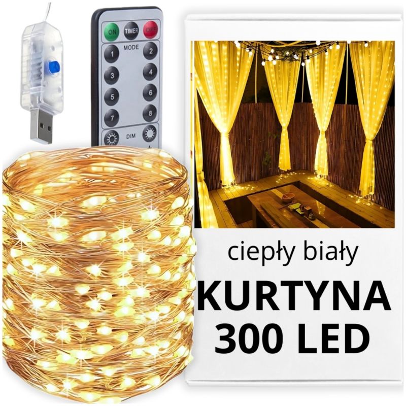 Kurtyna świetlna LED Zolta 300 diod 8 trybów pilot USB 3x2,5 m 1 szt.