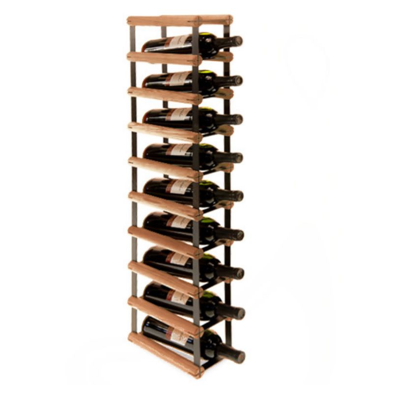 Stojak na wino MODO24 na butelki PET loftowy metalowy na 9 butelek czarny metal drewno brązowe 1 szt.