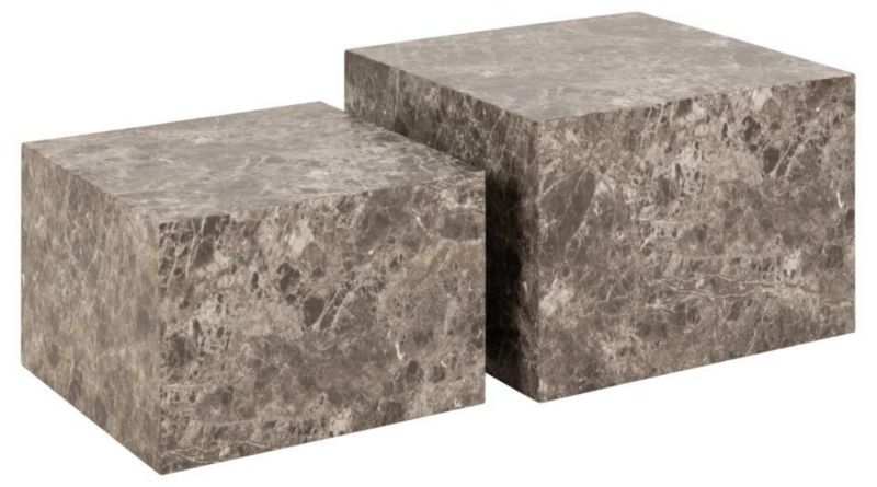 Zestaw 2 stolików kawowych Dice ACTONA brązowy marmur loftowy kwadratowy do salonu 1 zestaw