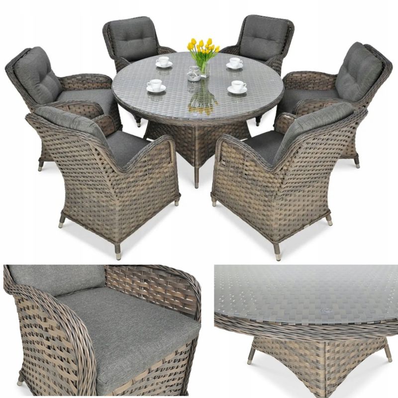 Zestaw Mebli Jadalnianych Ogrodowych BARCELONA Technorattan okrągły Stół 1 szt