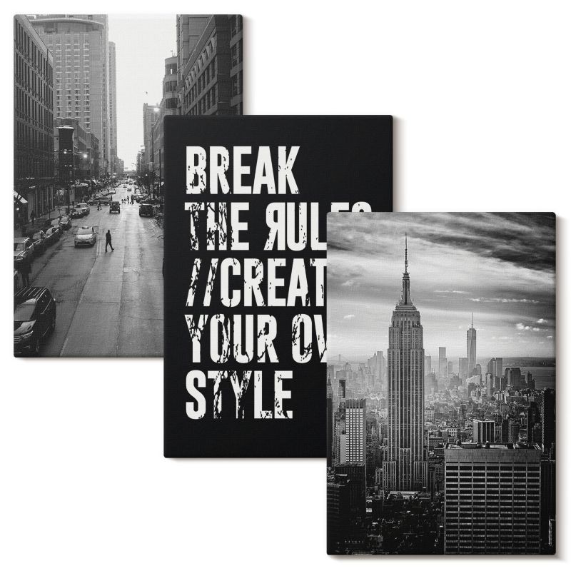 Set Obrazów na Płótnie Wallfluent 40x60 cm Ulice miasta czerń biel inspiracja 3 szt.
