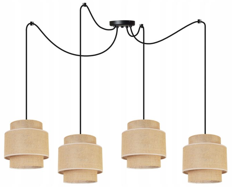 Lampa sufitowa wisząca Light Home LH Boho Juta Pająk 4x E27 60W naturalny/czarny 1szt.