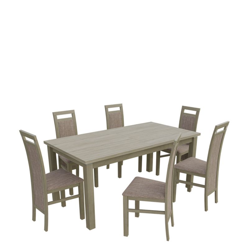 Zestaw RO25 MIRJAN 24 Stół rozkładany S18-L-S 80x160/200 + 6 krzeseł K75 dąb sonoma + jasny brąz 1 kpl.