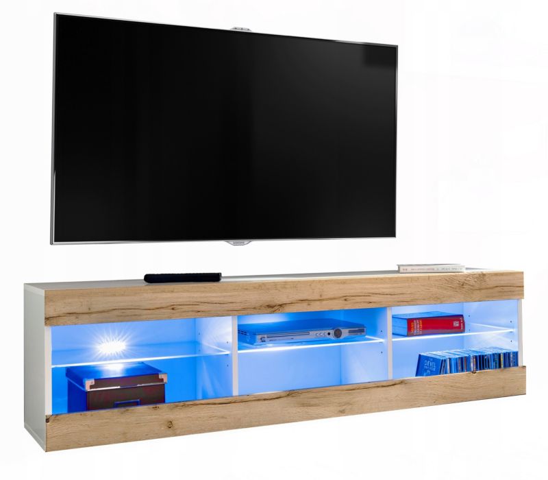 Szafka RTV LED Salon Nowoczesna Biały/Dąb Wotan RGB LED 140x35 Pokój 1 szt.