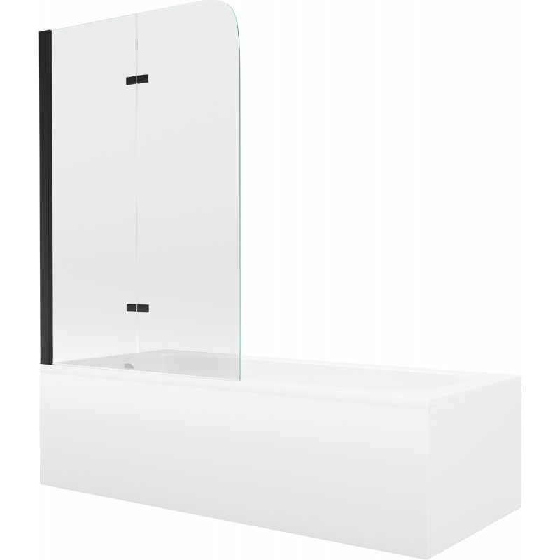 Wanna prostokątna Mexen Vega 160 x 70 cm z obudową i parawanem 2-skrzydłowym 80 cm transparent czarny 1 szt.