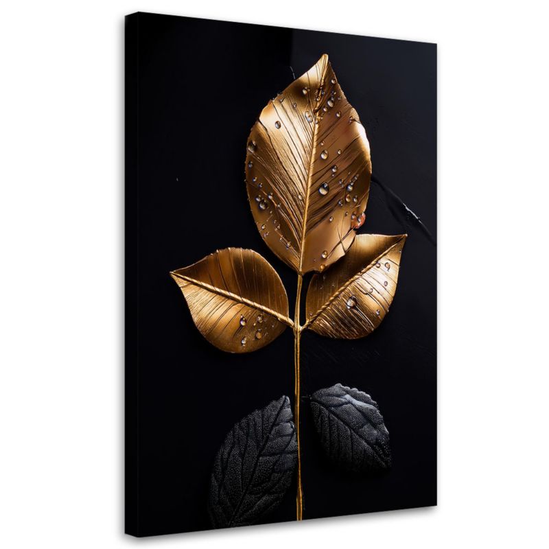 Obraz na płótnie Feeby Złoty Liść Rośliny Glamour 80x120cm 1szt