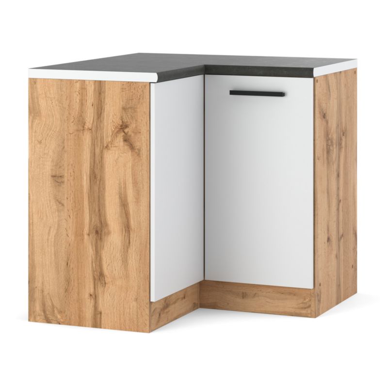 Szafka Kuchenna Hurtownia-Mebli Stojąca Narożna Blanka dolna narożna 90cm Dąb Wotan Biały Mat 90x47x85 cm 1szt.