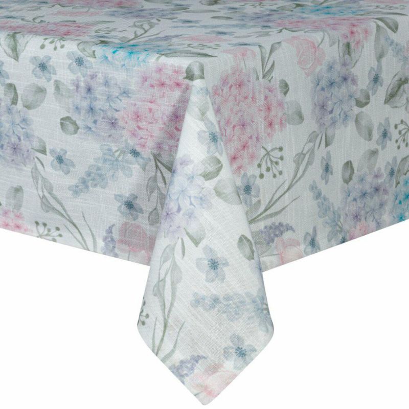 Obrus SUMMER8 Eurofirany 140 x 220 cm biało różowy zdobiony nadrukiem hortensji 1 szt.
