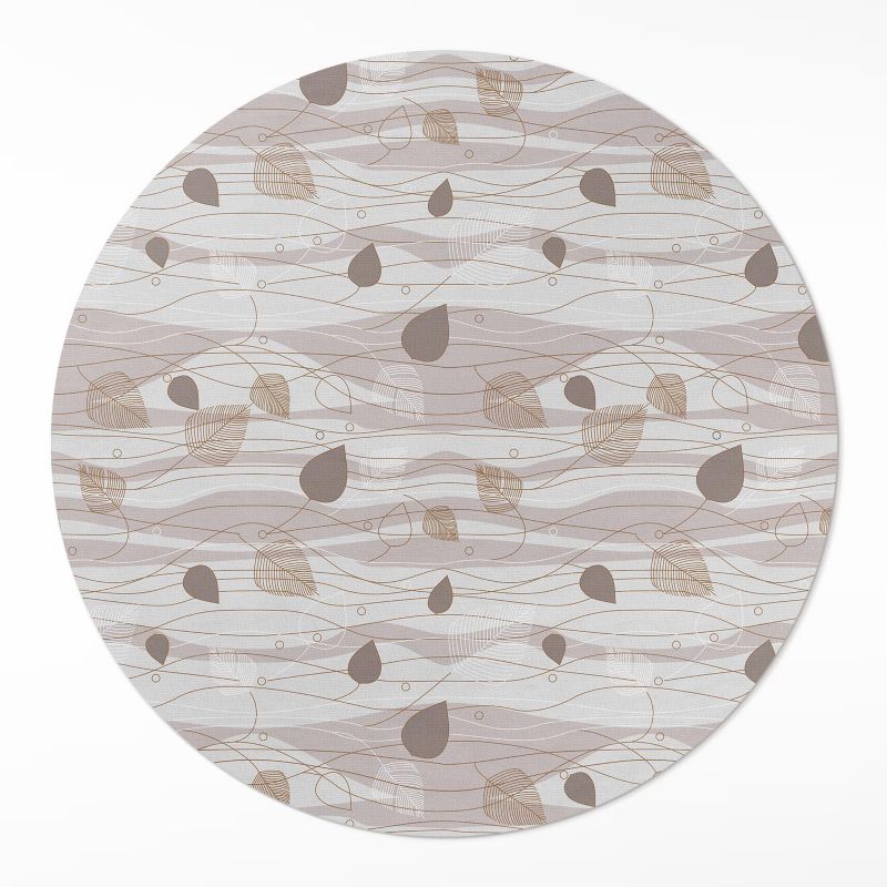 Okrągły Dywan Winylowy Wallfluent fi110 cm Boho listki na tle fal 1 szt.