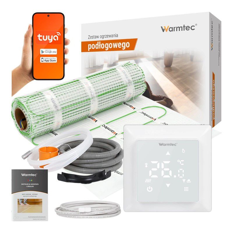 Mata grzewcza grzejna pod płytki Warmtec 1,0m² 100W/m² Wi-Fi zestaw biały regulator DSE-10/WRT31W-B 1szt.