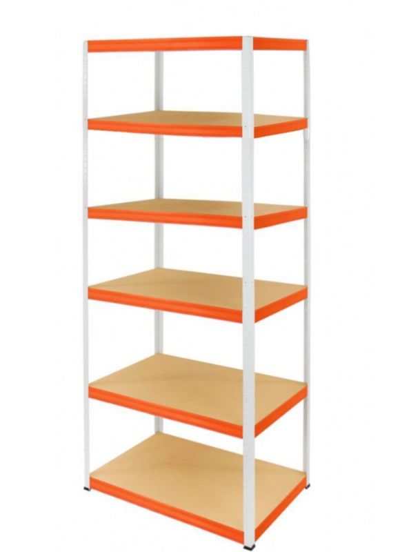 Regał metalowy MODO24 magazynowy stojak biało-pomarańczowy helios 196x75x35cm 6 półek po 275 kg 1 szt.
