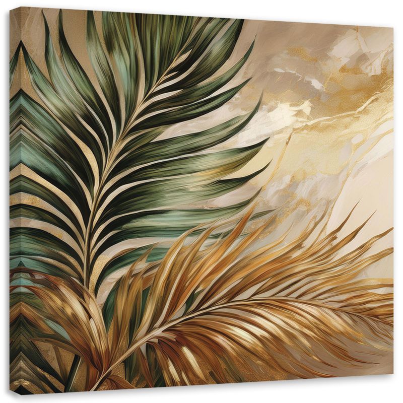 Obraz na płótnie Feeby Liście Rośliny Boho na żłotym Marmurze 40x40cm 1szt