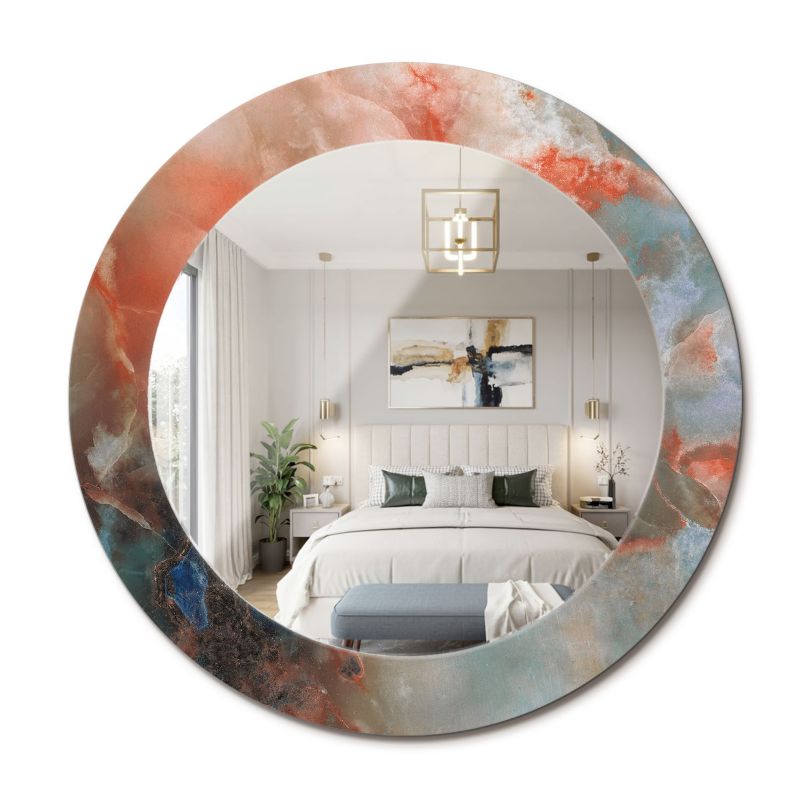Lustro Okrągłe z Nadrukiem ArtPrintCave 60 cm Onyksowe Marmury Ramka z Nadrukiem do Sypialni 1 szt.