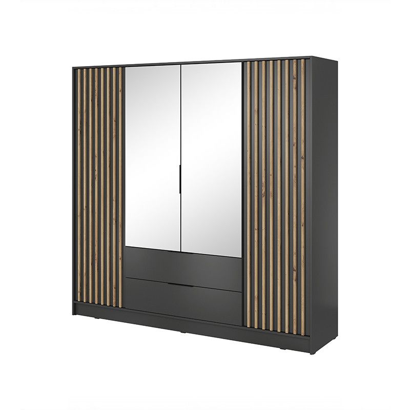 Szafa czterodrzwiowa z szufladami Bettso Nelly 4D z lustrem i lamelami grafit 1szt.