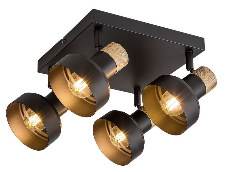 Reflektor spot Rabalux Saskia czarny-dąb 4 x E14 x IP20 wym: 15 x 37,5 x 37,5 cm - 1 szt.