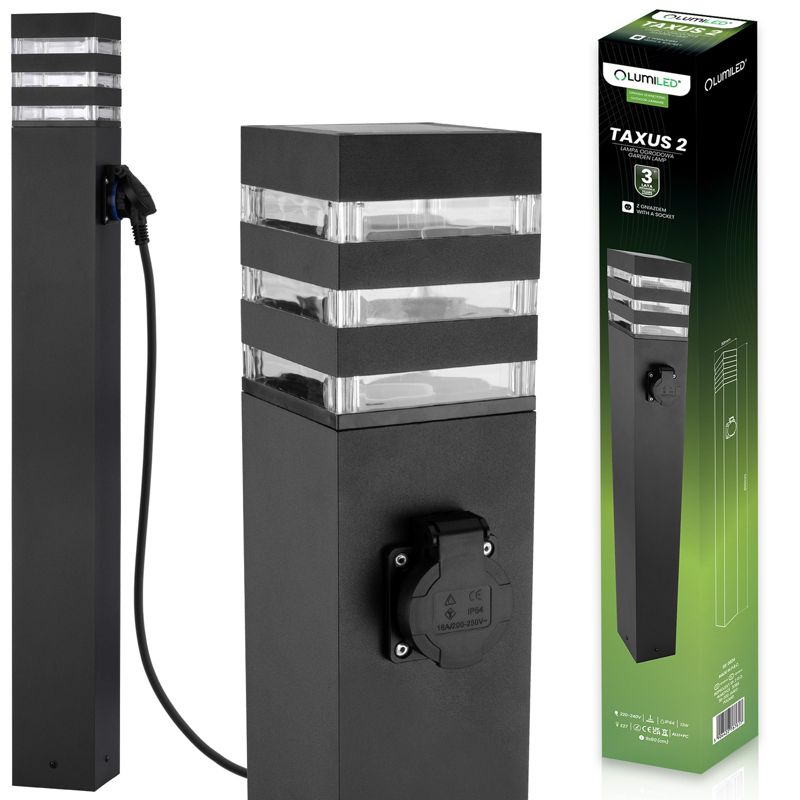 Lampa Ogrodowa Lumiled Słupek Zewnętrzny Stojący E27 LED z Gniazdem 80cm 1 szt.