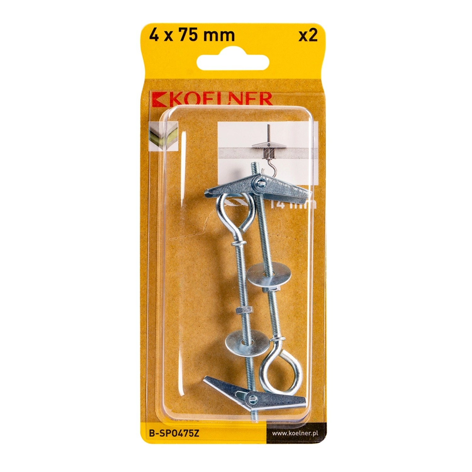 Rawlplug Kotwa metalowy parasolowy 4x75mm hak zamknięty 2szt.