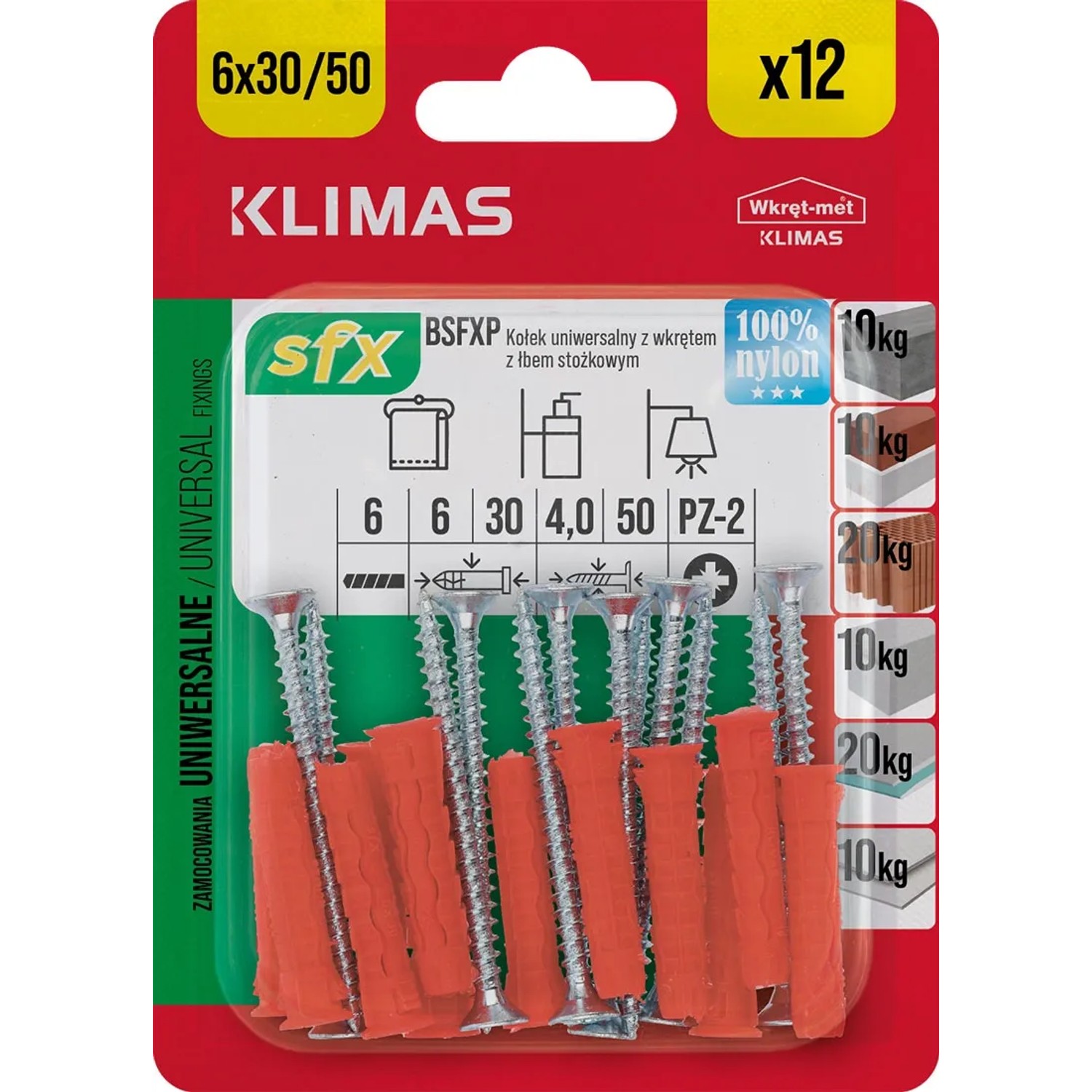 Wkręt-met Kołek uniwersalny SFX do wszystkich podłoży 6x30 z wkrętem hartowanym