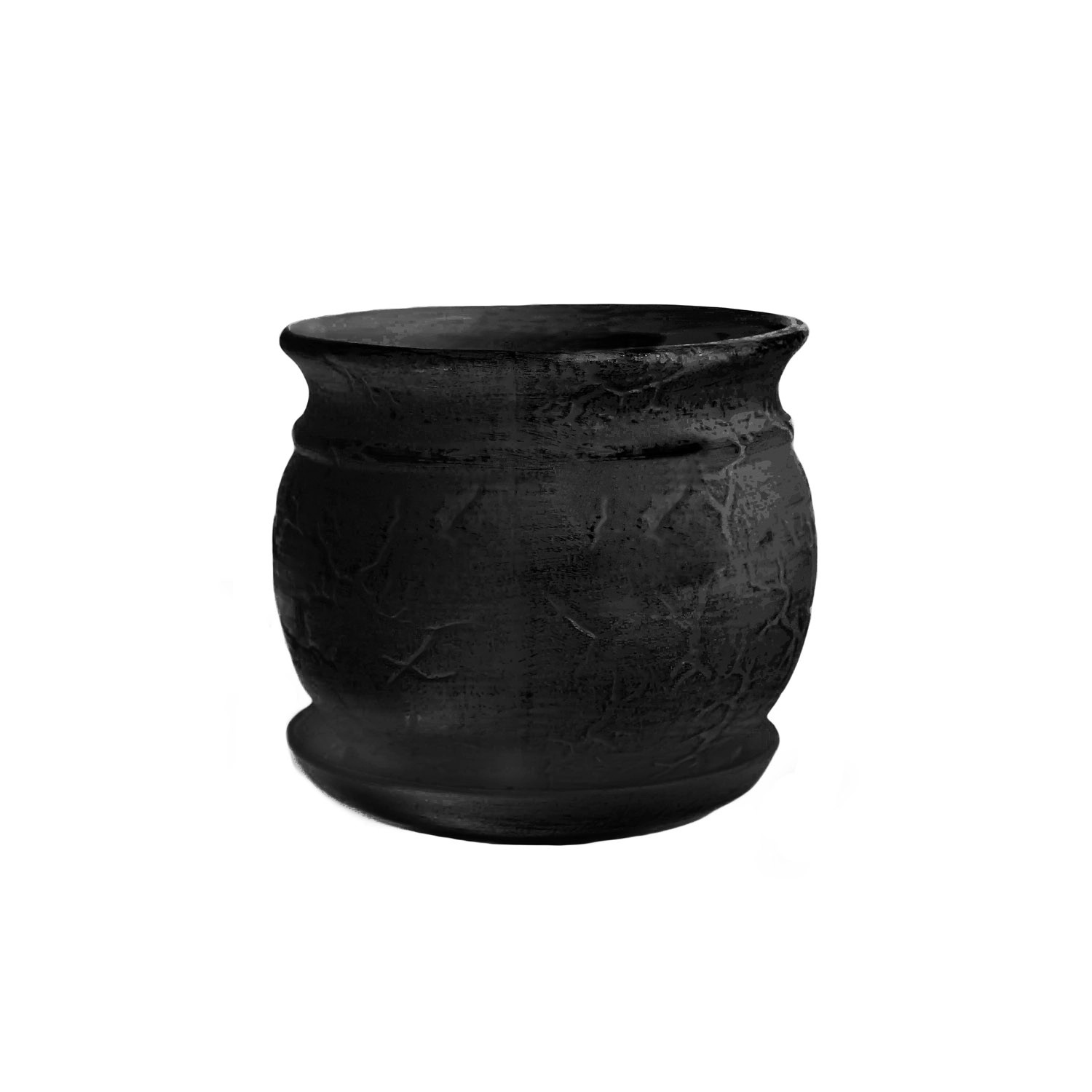 Doniczka z podstawką Kamień czarny połysk - 20 cm