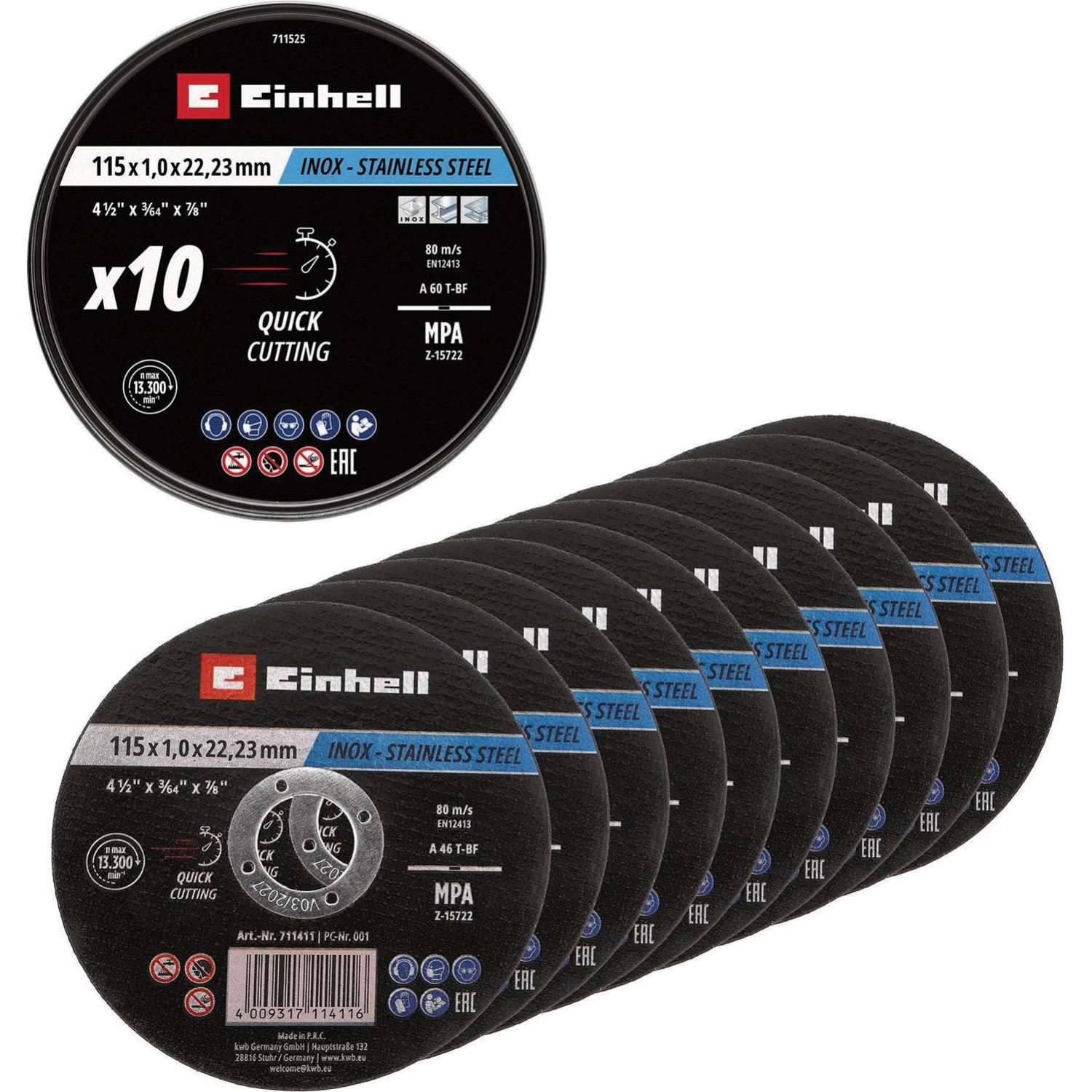 Einhell Zestaw tarcz do metalu 115 x 1,0 mm - 10 szt.