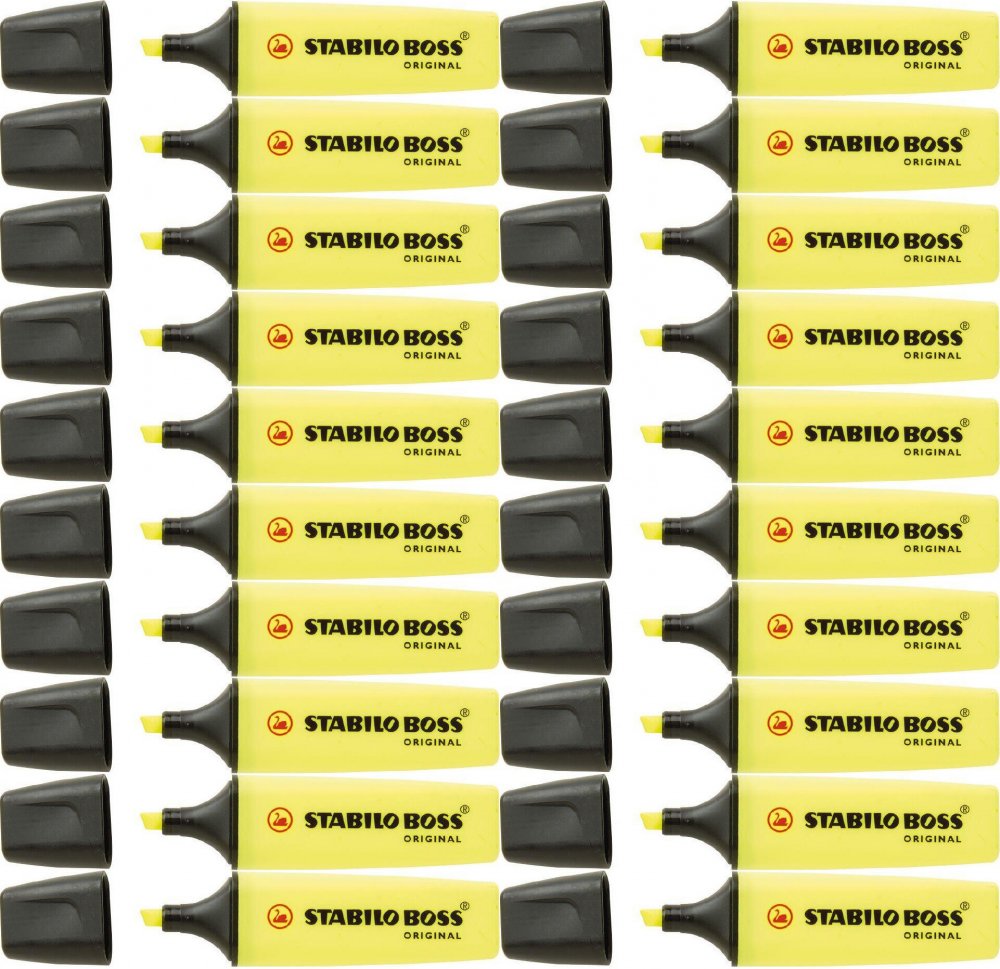 20x Zakreślacz Stabilo, Boss Original, ścięta, żółty