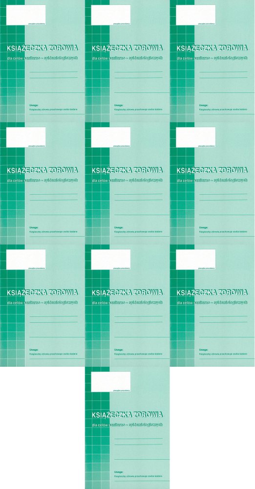 10x Druk akcydensowy Książeczka zdrowia dla celów sanitar-epidemiol. MiP 530-5, A6,offsetowy,8k