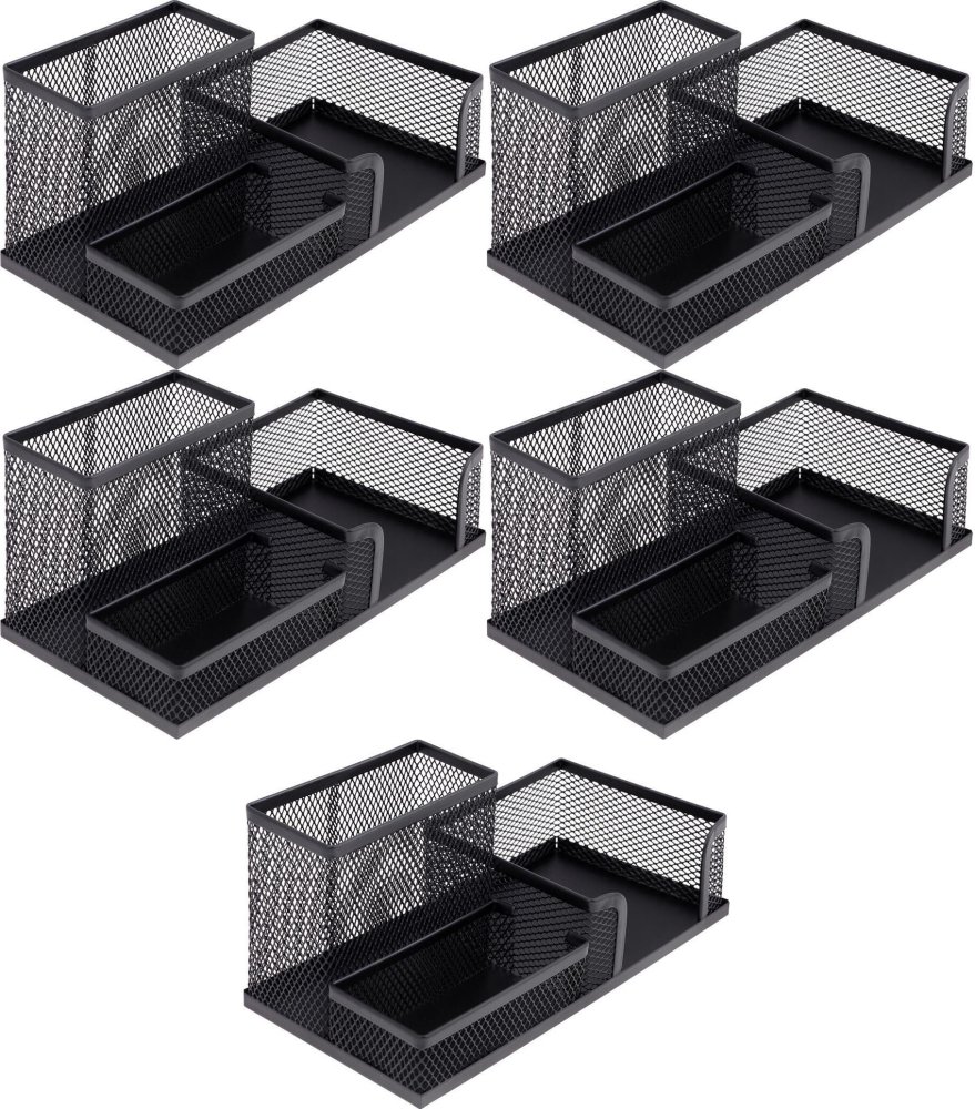 5x Przybornik na biurko MemoBe, bez wyposażenia, metalowy (druciany), 3 przegrody, 9.5x10.5x10cm, czarny