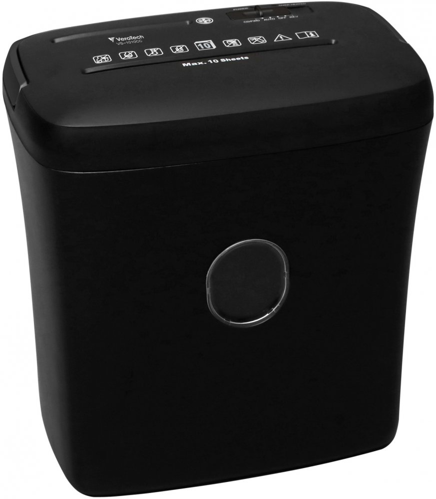Niszczarka do papieru VeroTech VS-1010CC, ścinek 4x35mm, 10 kartek, P-4/O-1/T-4/E-3/F-1 DIN, czarny