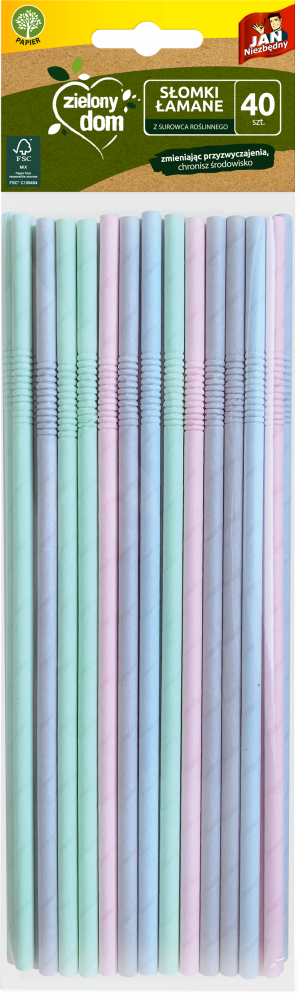 Słomki Jan Niezbędny Zielony Dom, papier, 40 sztuk, mix kolorów pastelowych