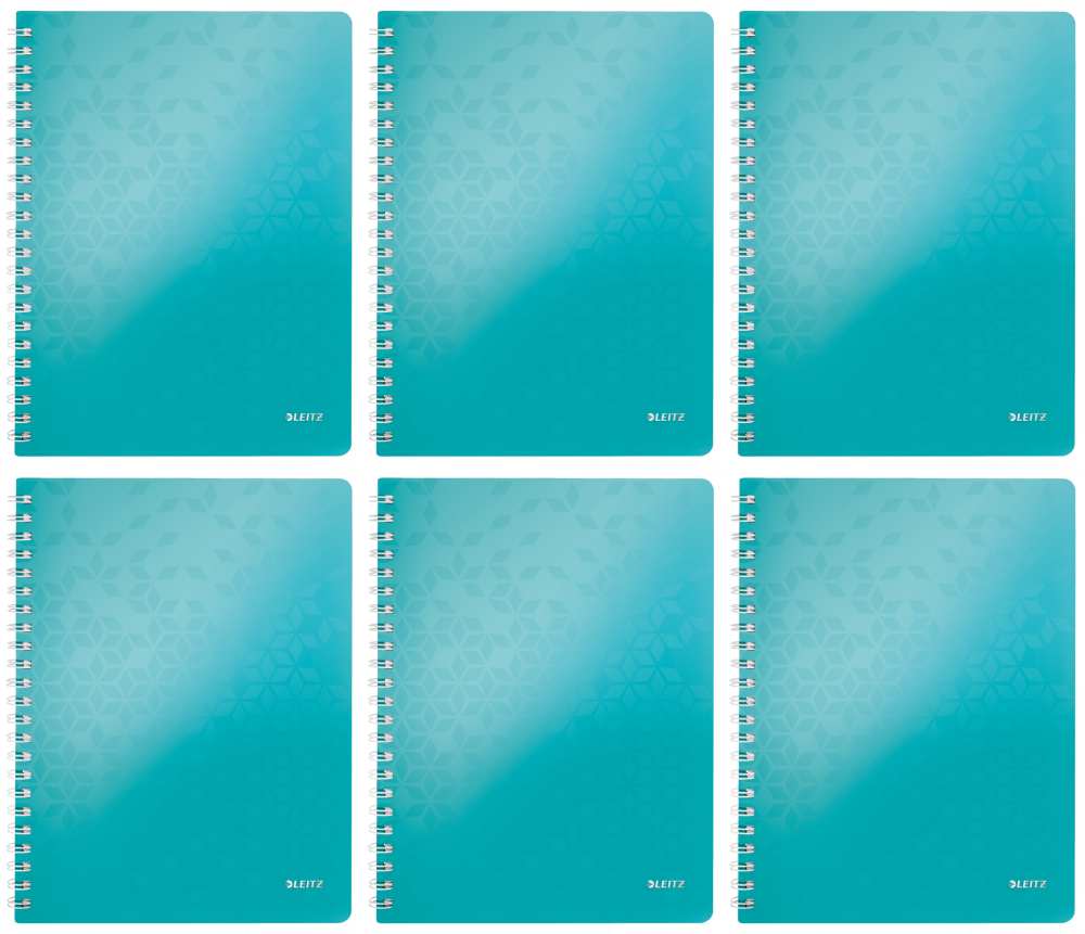 6x Kołonotatnik Leitz Wow, A4 , w kratkę, 80 kartek, okładka PP, turkusowy