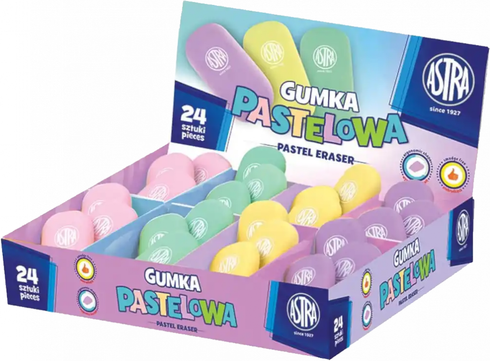 24x Gumka do mazania Astra Pastel Line, 1 sztuka, mix kolorów pastelowych
