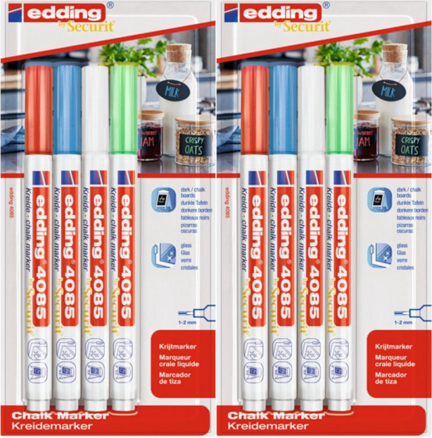2x Marker kredowy edding 4085, okrągła, 4 sztuki, blister, mix kolorów
