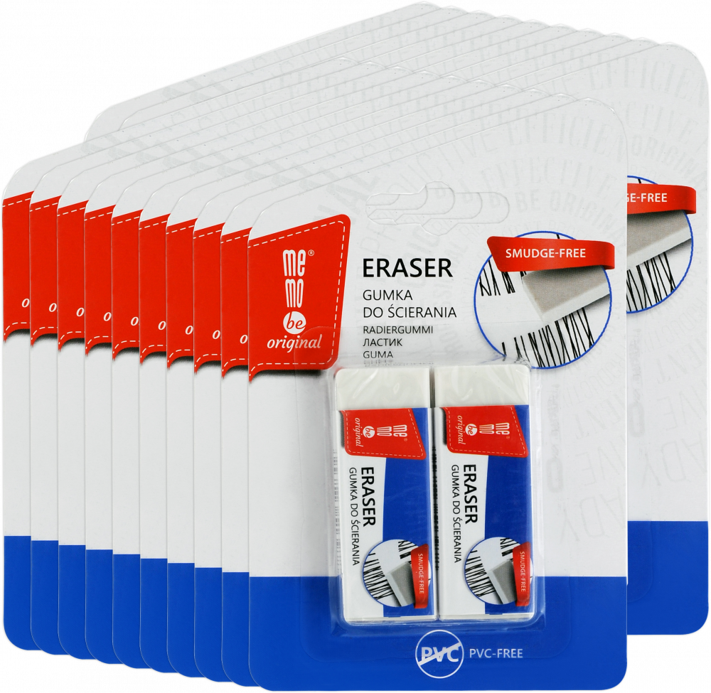 20x Gumka ołówkowa MemoBe biurowa, 58x21x11mm, 2 sztuki, biały