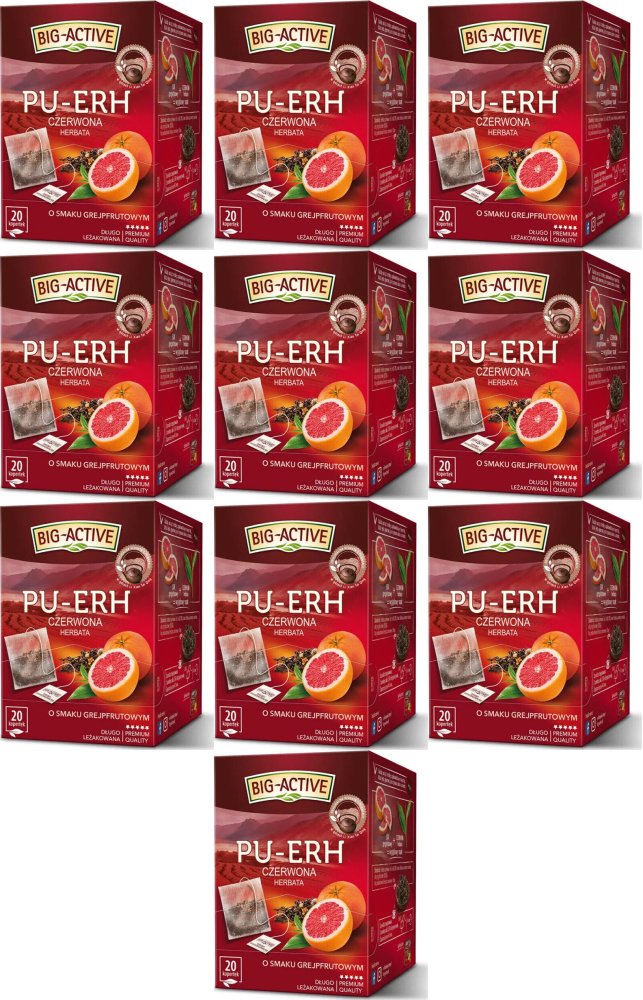 10x Herbata czerwona w torebkach Big-Active Pu-erh & Grejpfrut, 20 sztuk x 1.8g