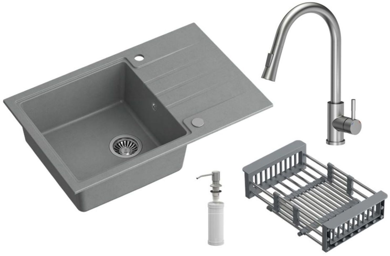 Quadron Comfort 111 zlewozmywak 78x50 cm z baterią i dozownikiem szary/stal HCQP7850SZK_3673500BS