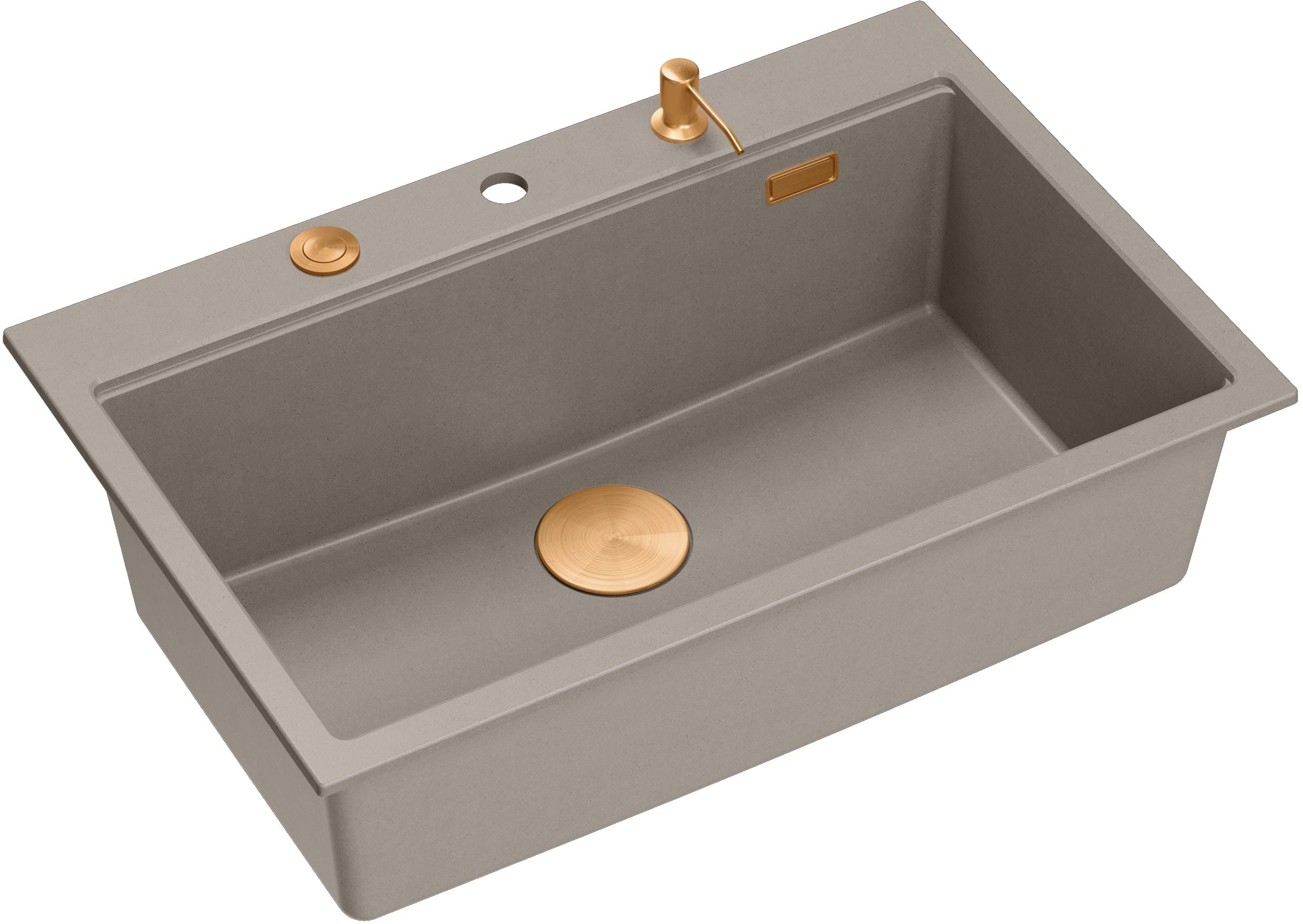 Quadron Marc 110 zlewozmywak GraniteQ 76x50 cm soft taupe/elementy miedziane HQM7650U4_PVDC1