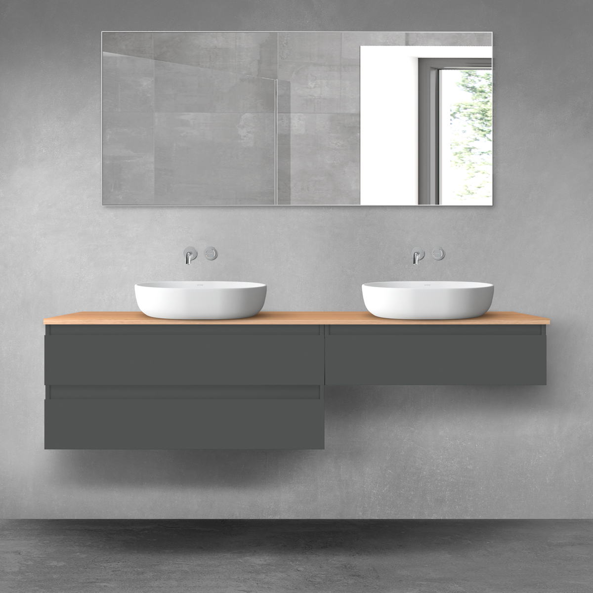 Oltens Vernal zestaw mebli łazienkowych 180 cm z blatem grafit mat/dąb 68564400 - Wysyłka w 24h