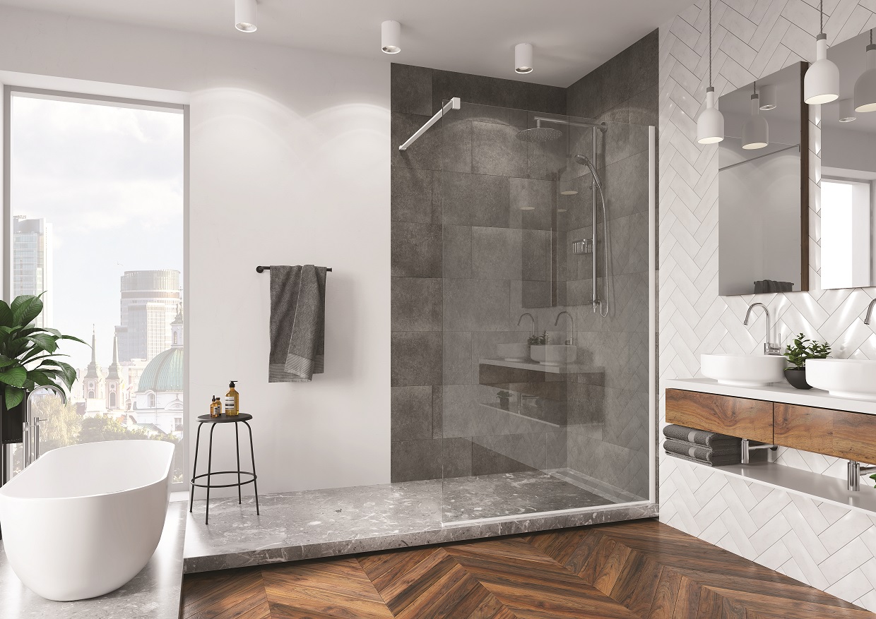 Ronal Easy Walk-In ścianka prysznicowa 140 cm wolnostojąca biały/szkło przezroczyste STR4P1400907