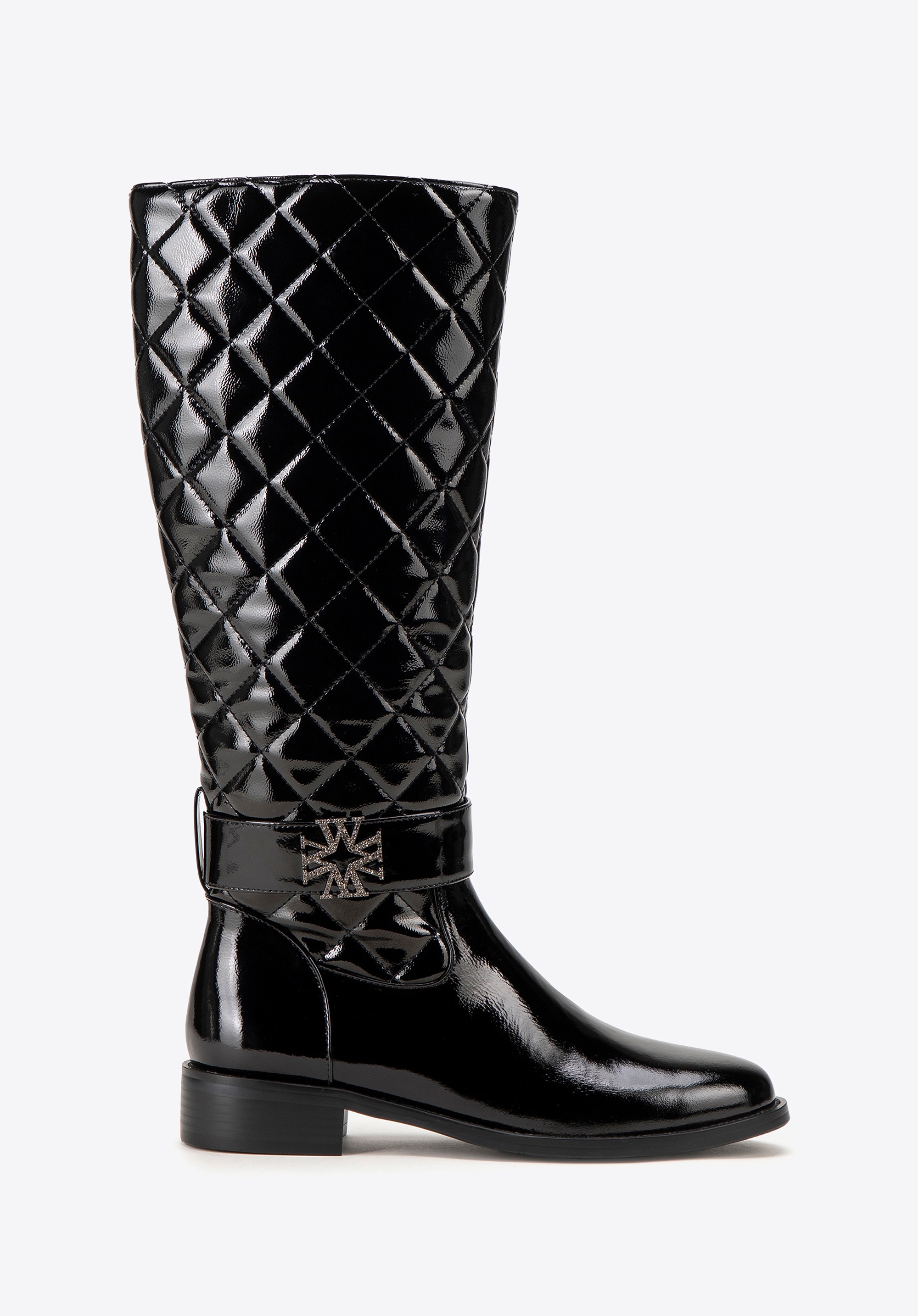 Damskie kozaki skórzane pikowane czarno - srebrne