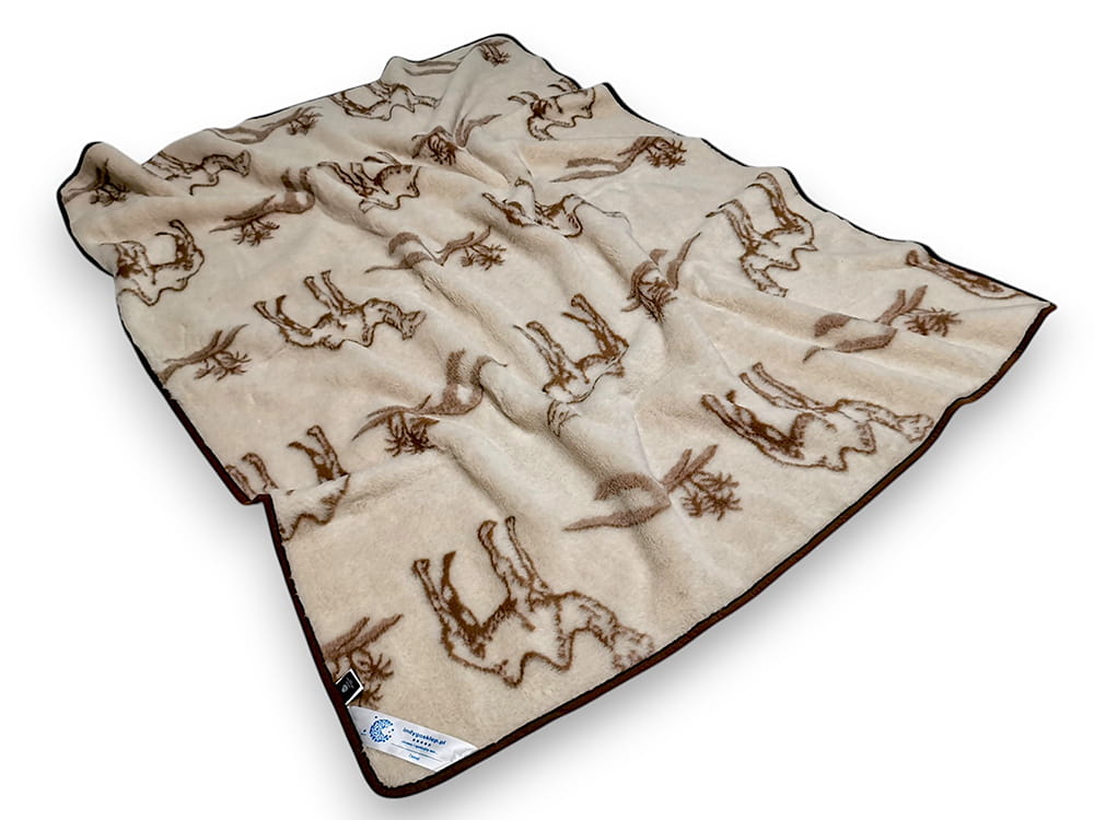 Koc wełniany camel jasny wielbłąd 180x200 Woolmark