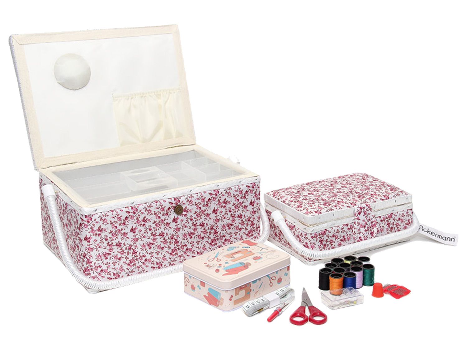 Ackermann Zestaw koszy z akcesoriami do szycia, 1 komplet Różowy