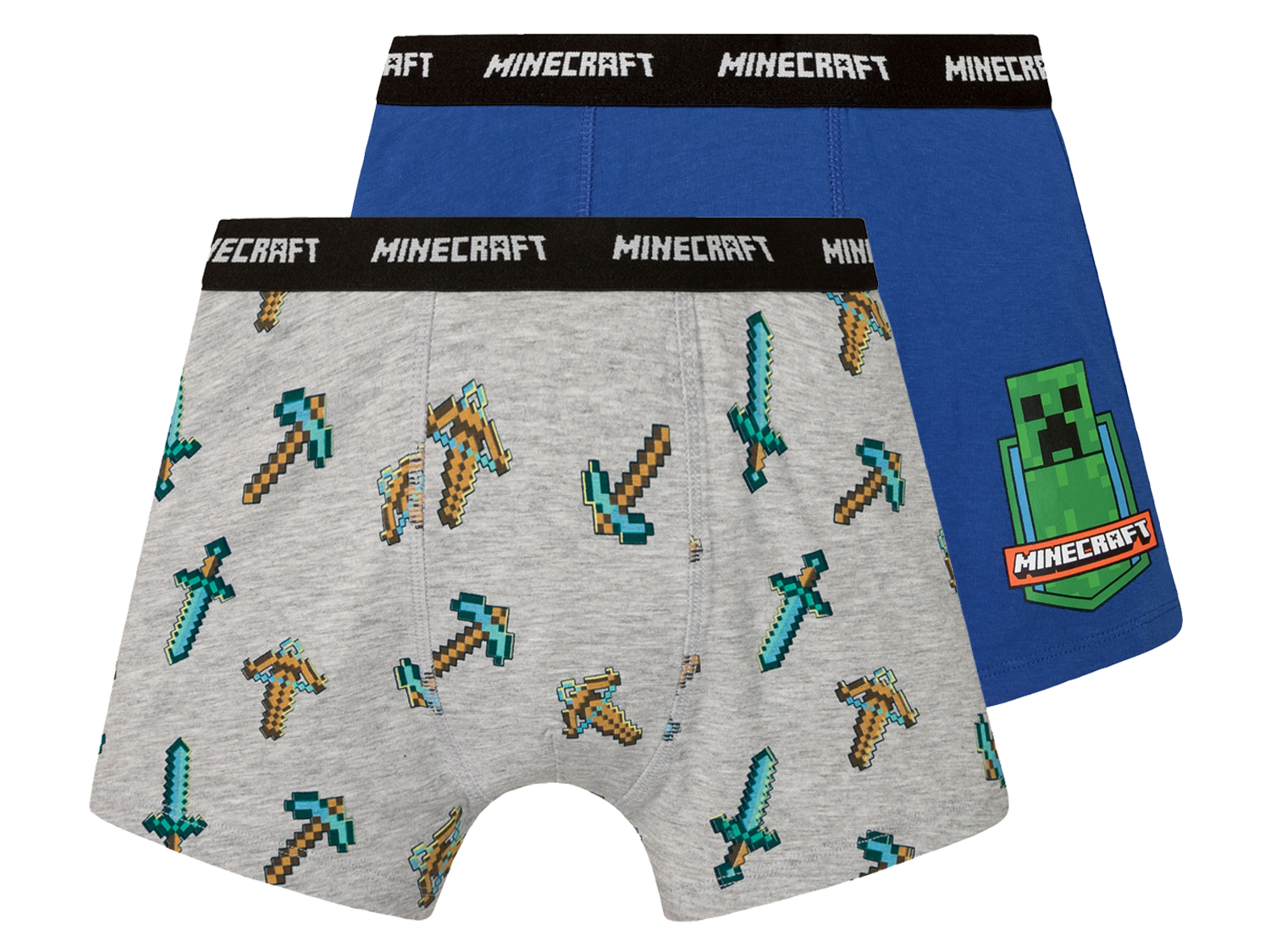 Minecraft Bokserki chłopięce, 2 pary Szary/niebieski, 116