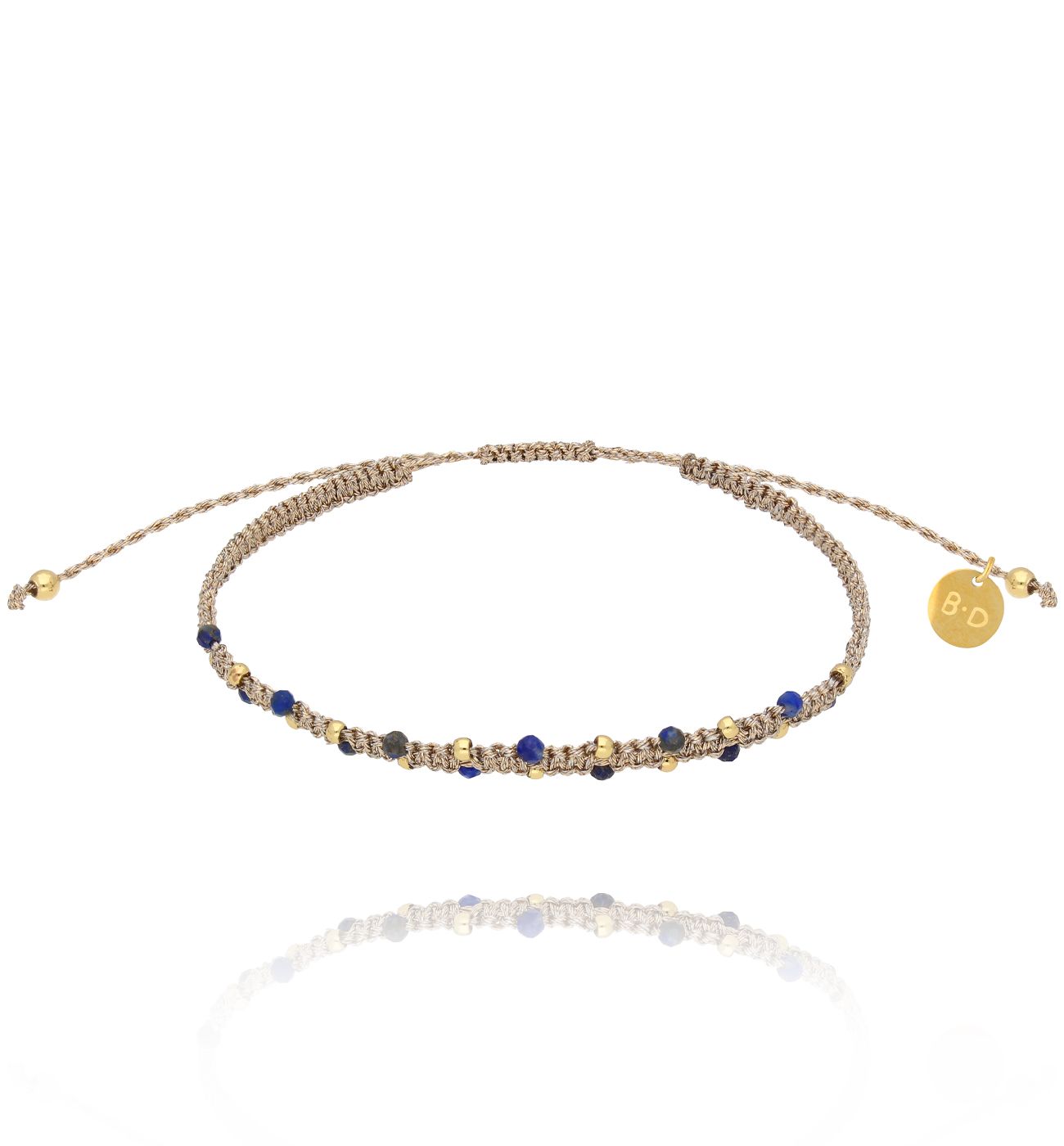 Bransoletka z lapisami i beżowym sznurkiem BMT0304 - By Dziubeka