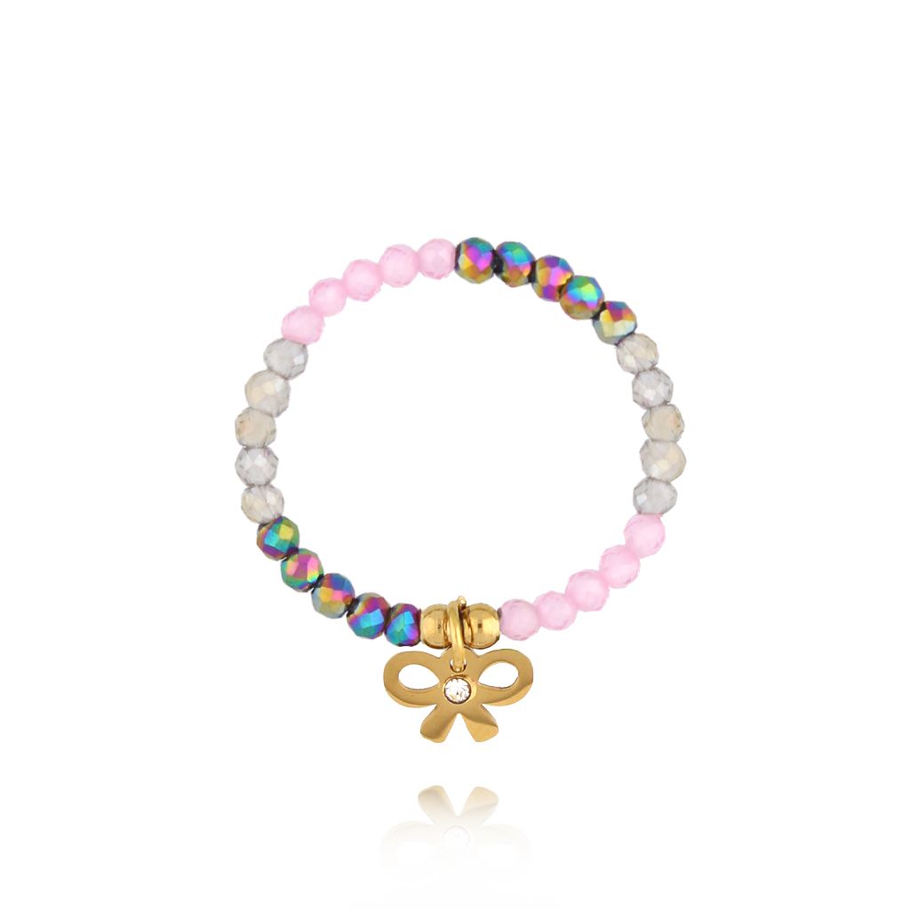 Pierścionek elastyczny z kokardką i cyrkoniami PTW0495