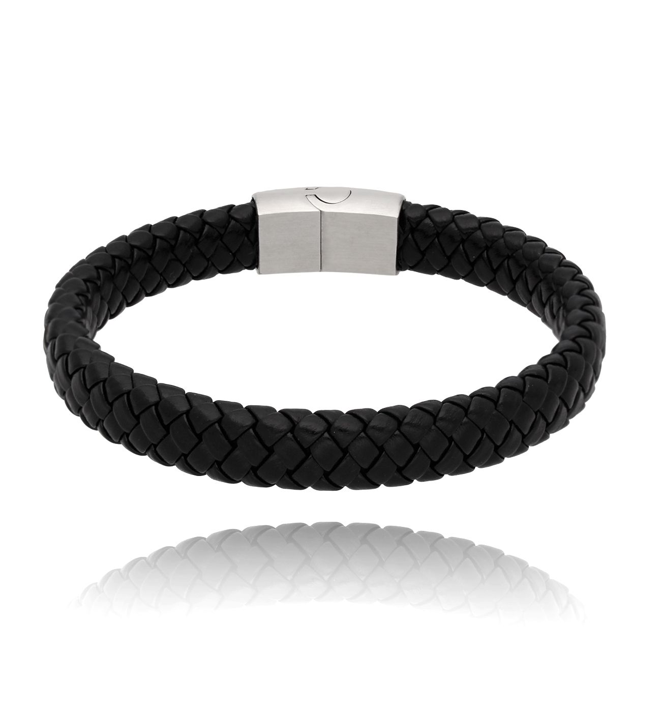 Bransoletka męska skórzana czarna Silas 19 cm BMITC0483