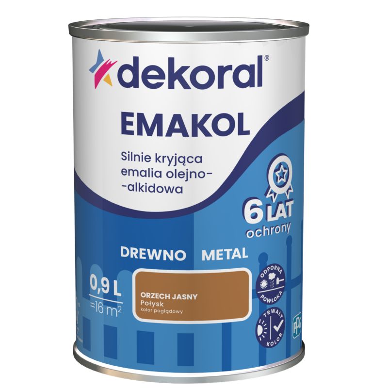 Emalia olejno-alkidowa Dekoral Emakol do drewna i metalu orzech jasny 0,9 l