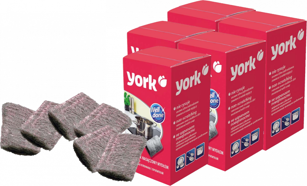 5x czyścik kuchenny York, nasączony mydłem, wełna stalowa, 6x7cm, 6 sztuk, szary